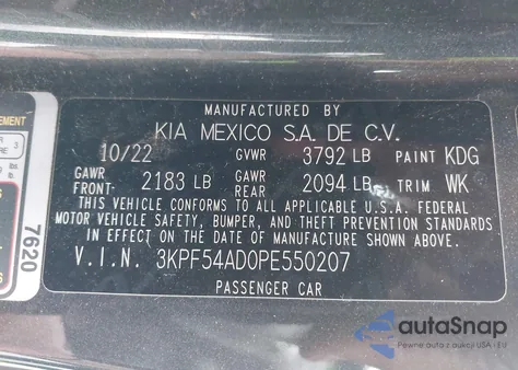 2023 Kia Forte Gt-Line from USA, damaged, VIN 3KPF54AD0PE550207